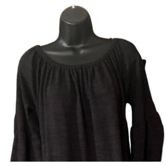 Win Win women's black open sleeve lace tunic size L/XL tiered sleeves - Picture 2 of 8